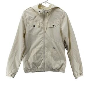 Volcom Enemy Lines Windbreaker Jacket Womens Small Cream Hooded Full Zip Coat